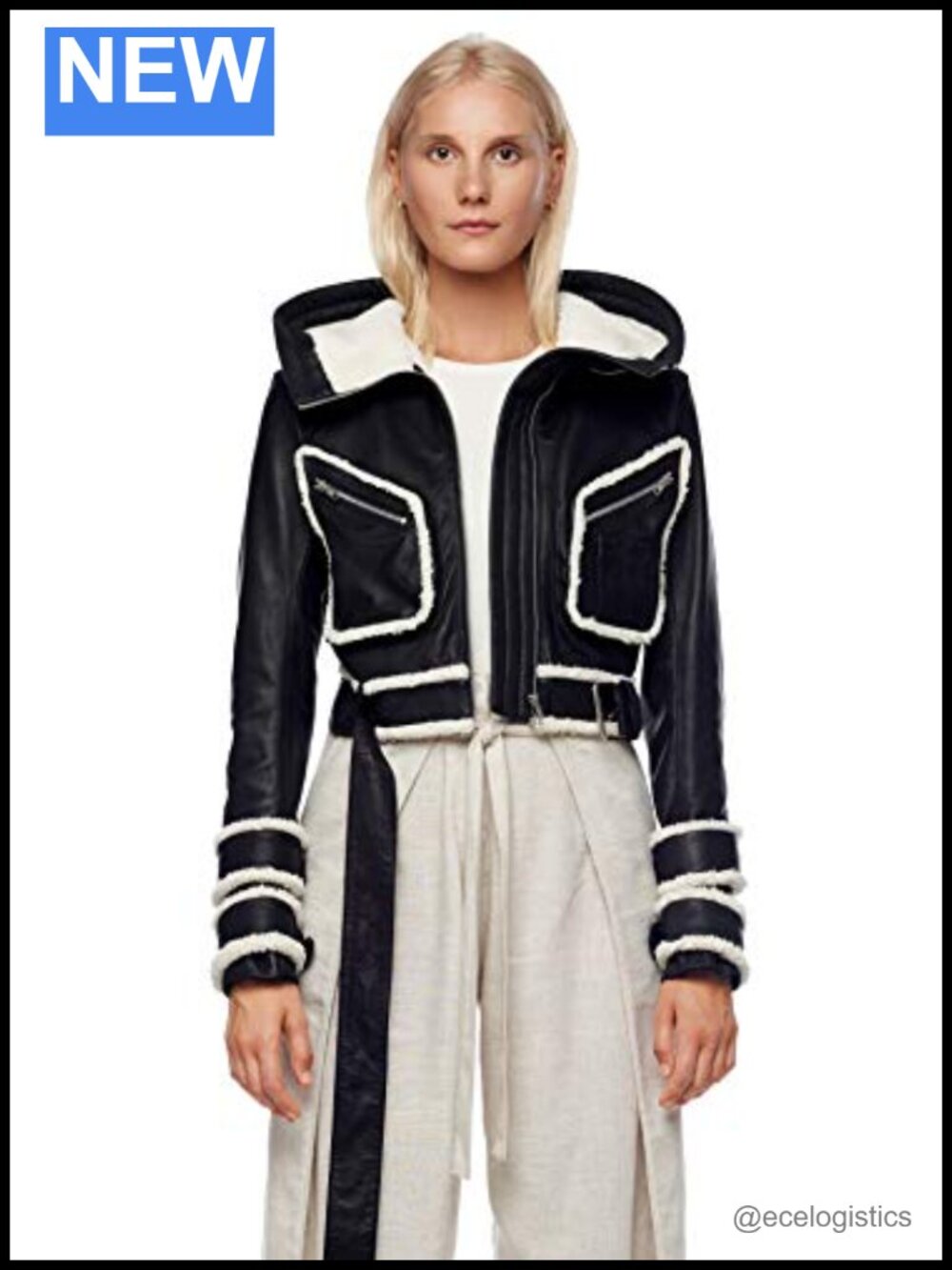 Cropped Leather Jacket with Hood Aviator Style Fitted